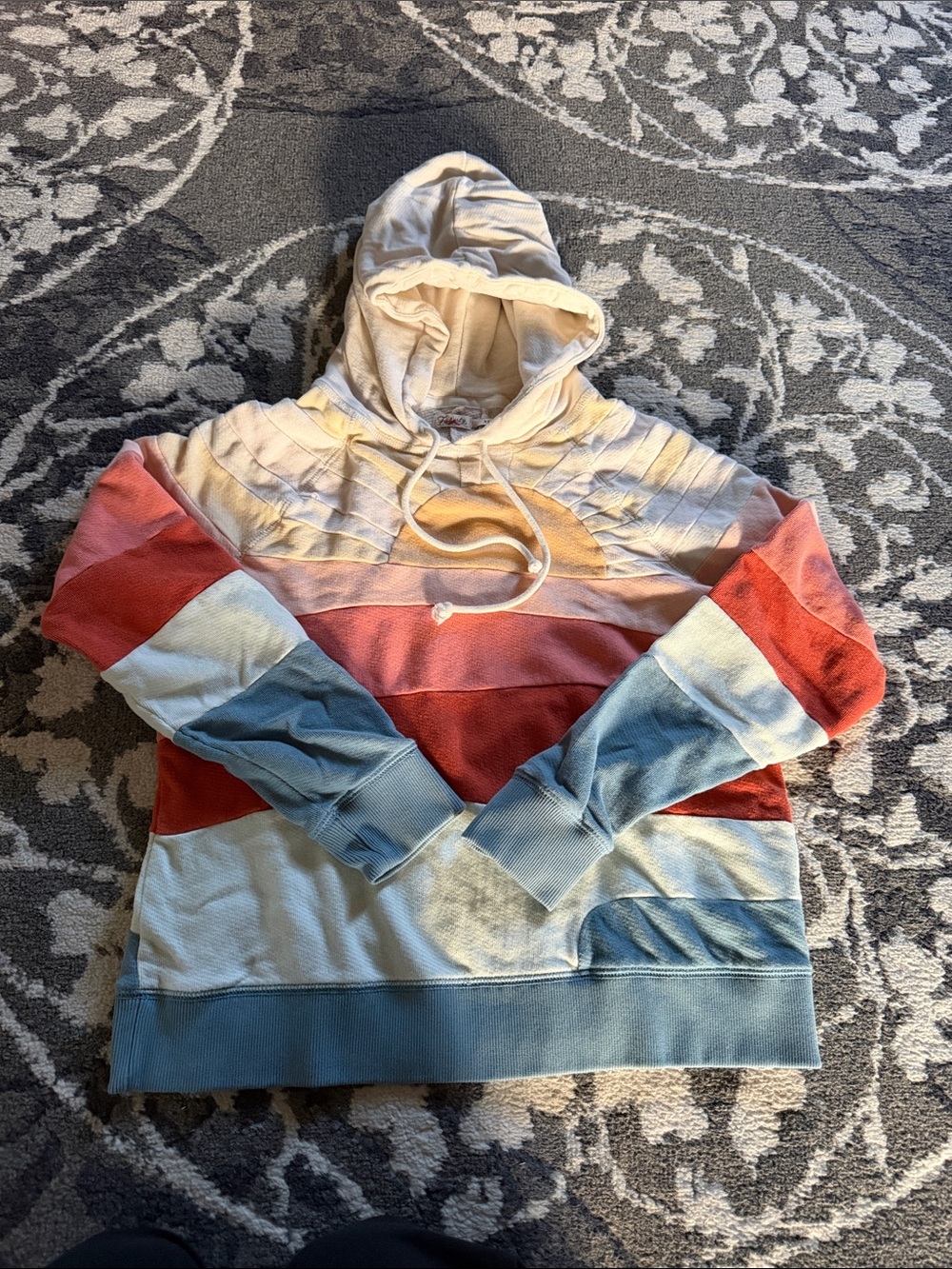Faherty Striped Pullover Hoodie in Cream, Coral & Dusty Blue